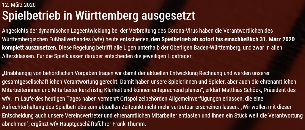 Einstellung Spielbetrieb wfv