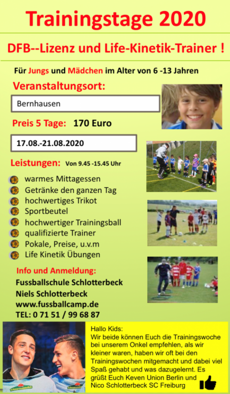 Fussballschule Schlotterbeck vom 17.- 21.8. in Bernhausen