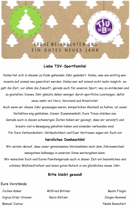 Weihnachtsgrüße von der Vorstandschaft des TSV Bernhausen
