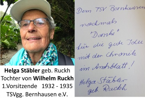 Nette Rückmeldung - Wilhelm Ruckh, 1. Vorsitzender 1932 -1935