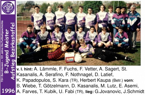 101 Jahre lila Fußballgeschichte -1996 B-Jugend Meister u Aufstieg Bezirkstaffel