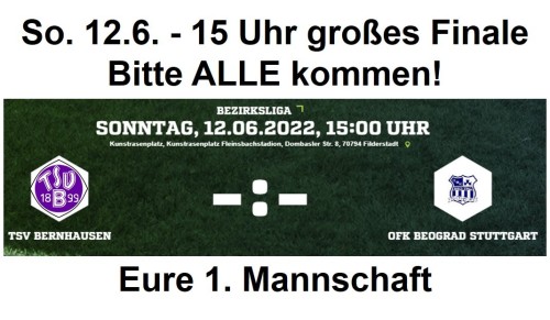 Sonntag Finale! Offener Brief der 1. Mannschaft - pure Gänsehaut! Alle Kommen!