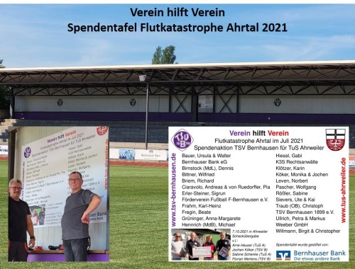 Jahrestag Flut im Ahrtal  TSV - Spendentafel "Verein hilft Verein" angebracht