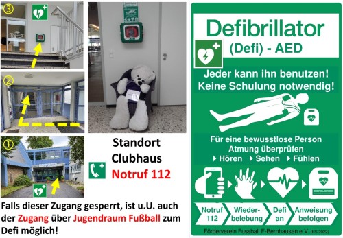 Der lila Bär weiß wo der Defi hängt!