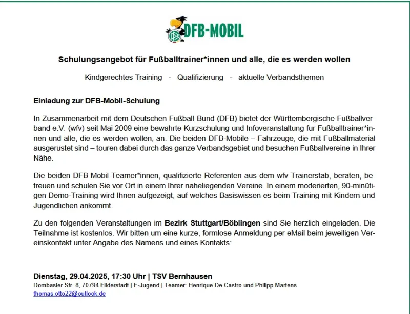 DFB Mobil zu Gast im Fleinsbachstadion - 29.04.2025 ab 17:30 Uhr