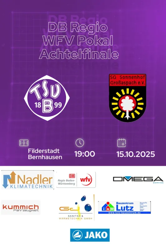 WFV-Pokal Achtelfinale - Mi. 15.10. um 19 Uhr gegen SG Sonnenhof-Großaspach