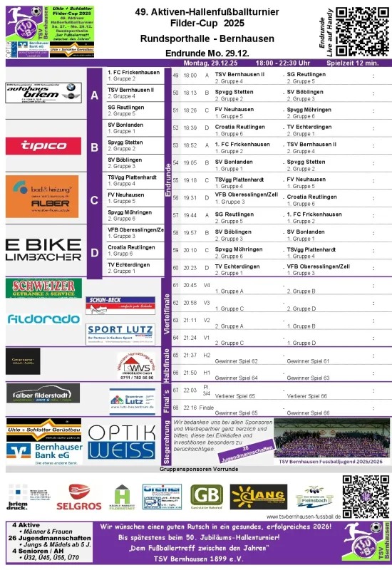 49. Aktiven-Hallenfußballturnier - 29.12.- Rundsporthalle Endrunde