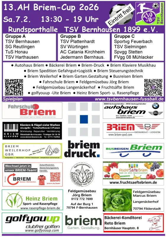 13.AH Briem-Cup 2o26 - AH Ü35 Turnier am 7.2. ab 13:30 Uhr Rundsporthalle