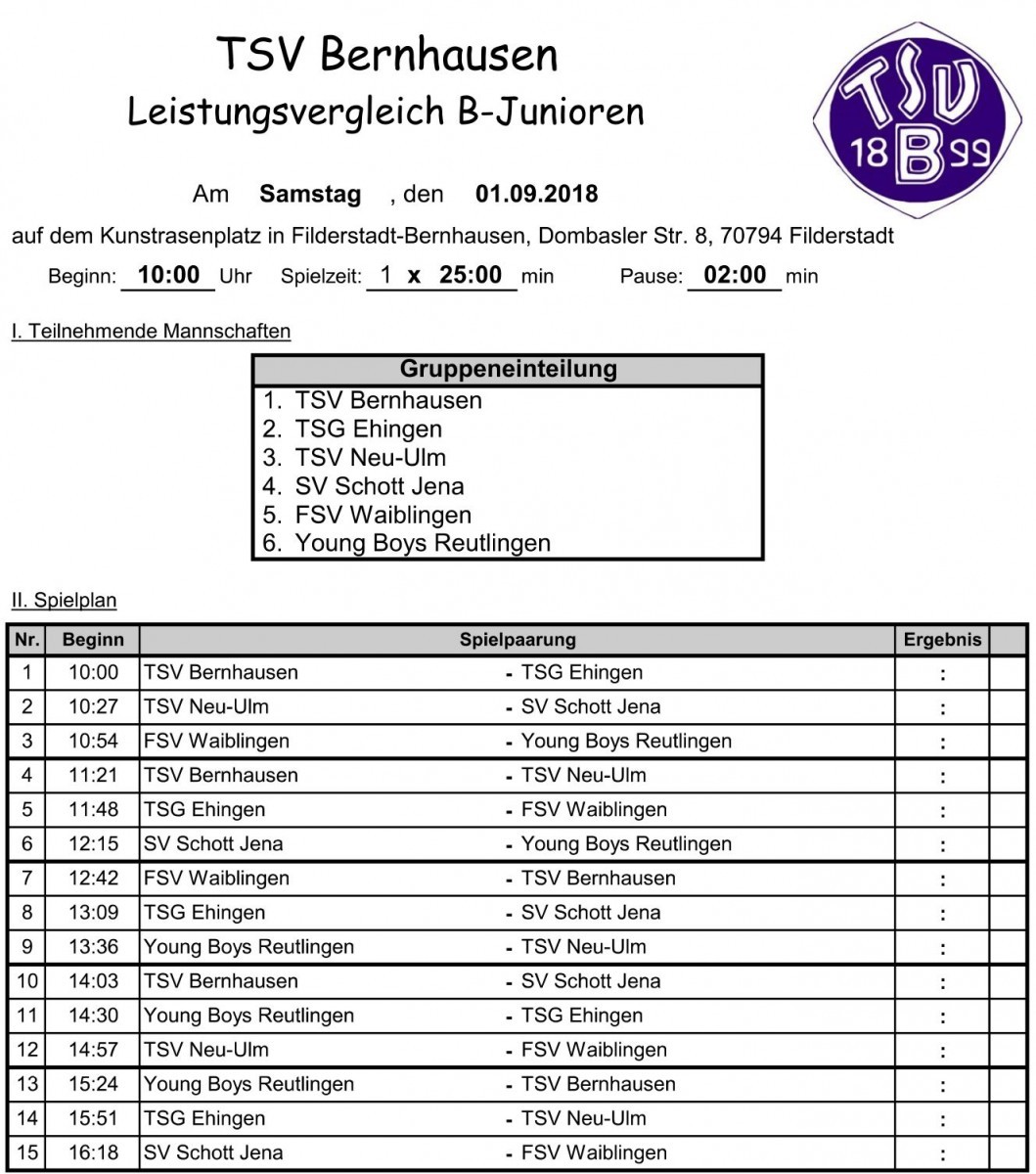 Sa. 1.9. Hochkarätiges B-Junioren-Blitzturnier