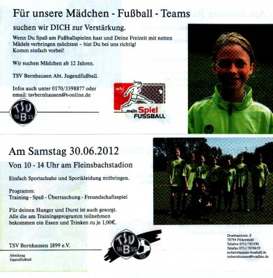 Mädchenfußball Schnuppertraining beim TSV Bernhausen